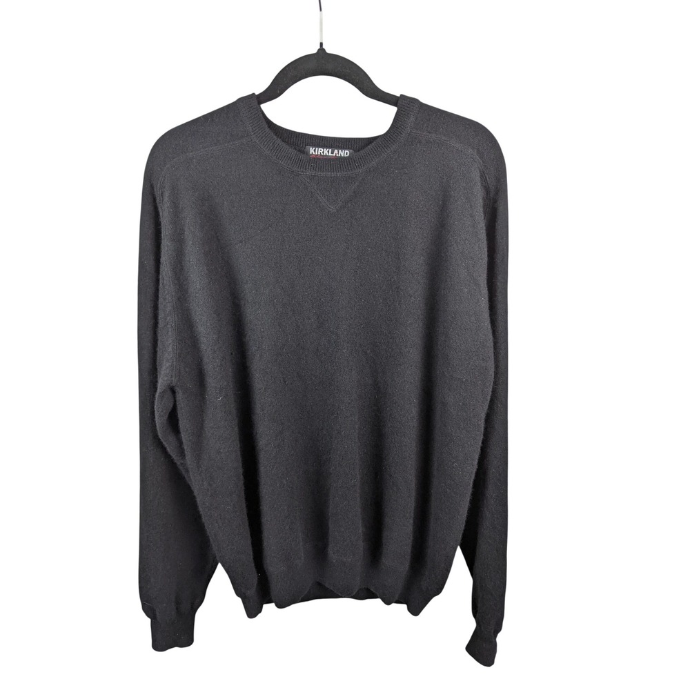 Kirkland Signature Mens Black 100% Cashmere Crew Neck Pullover Sweater Large L